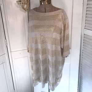 Chico's linen blend top gold beige stripes 3 / XL